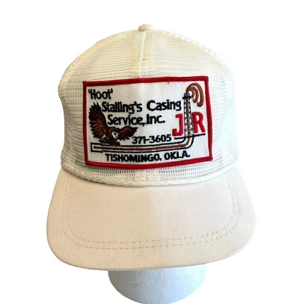 Vtg Hoot Owl Stallings Casing Services Tishomingo Ok Snapback Hat Cap USA Mesh